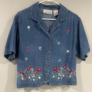Vintage Casey&MaxFloral Embroidered Women's Blouse size S 100% cotton 90s